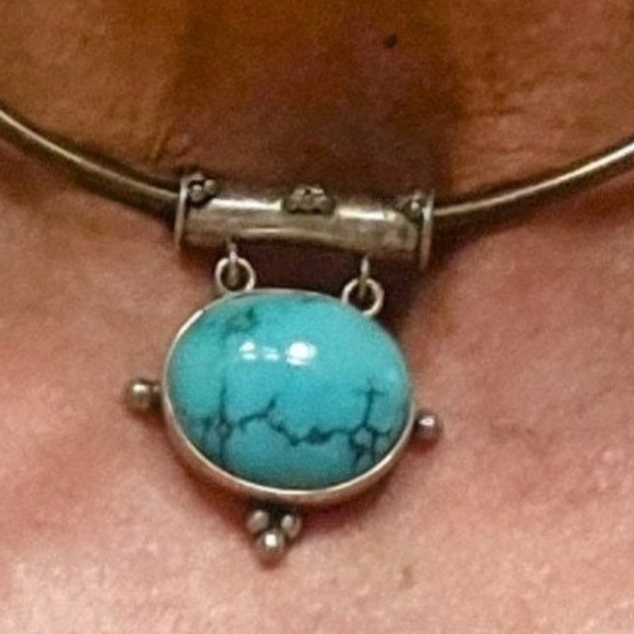 Handmade Vintage Turquoise slide pendant sterling silver necklace vintage - Picture 2 of 6